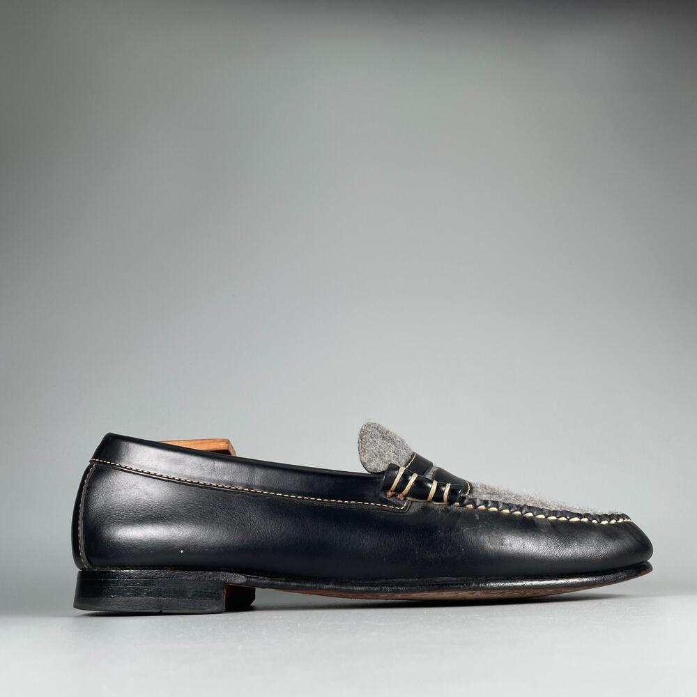 G.H. Bass Weejuns Mens Size 9.5 Black Leather Gray Wool Slip On Penny Loafer GUC - Picture 6 of 9